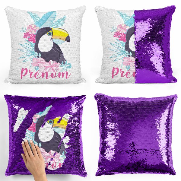 Personalized magic sequin cushion - Tropical toucan