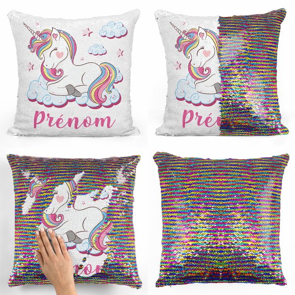 Personalized magic sequin cushion - Unicorn and cloud