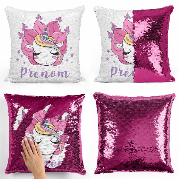 Personalized magic sequin cushion - Unicorn and stars