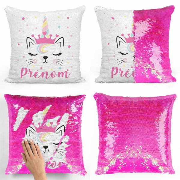 Personalized magic sequin cushion - Unicorn cat