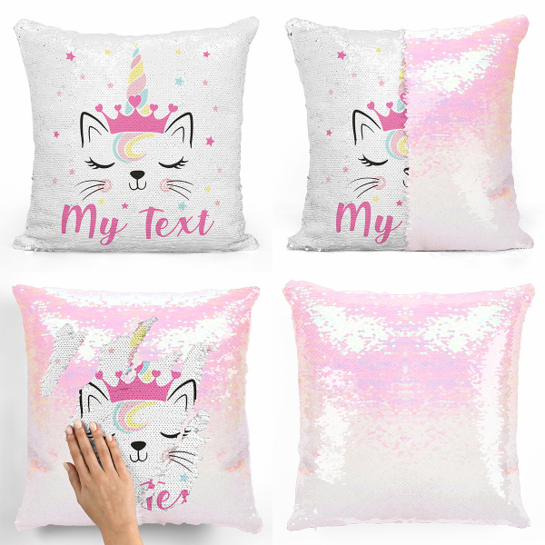 Personalized magic sequin cushion - Unicorn cat